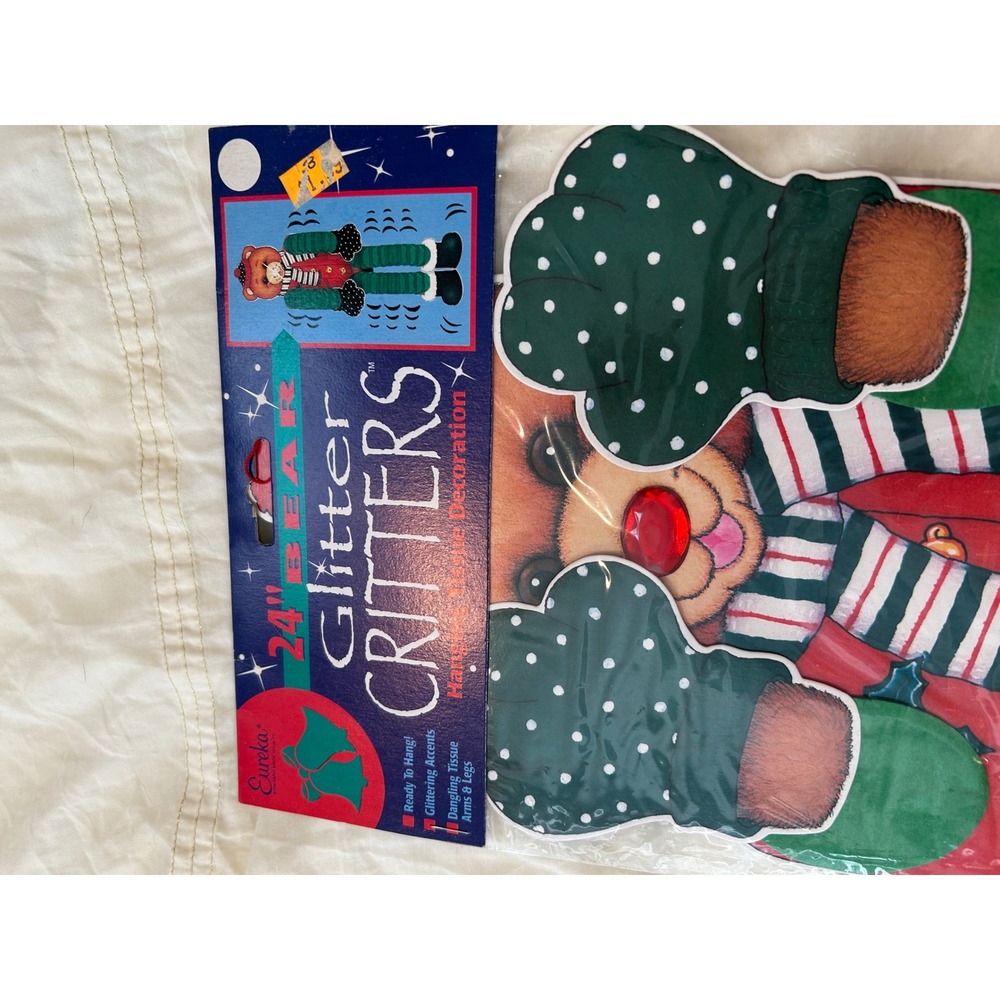Vintage Eureka Glitter Critters Christmas Holiday Decoration‎ Set Rudolph Elf - Picture 2 of 3